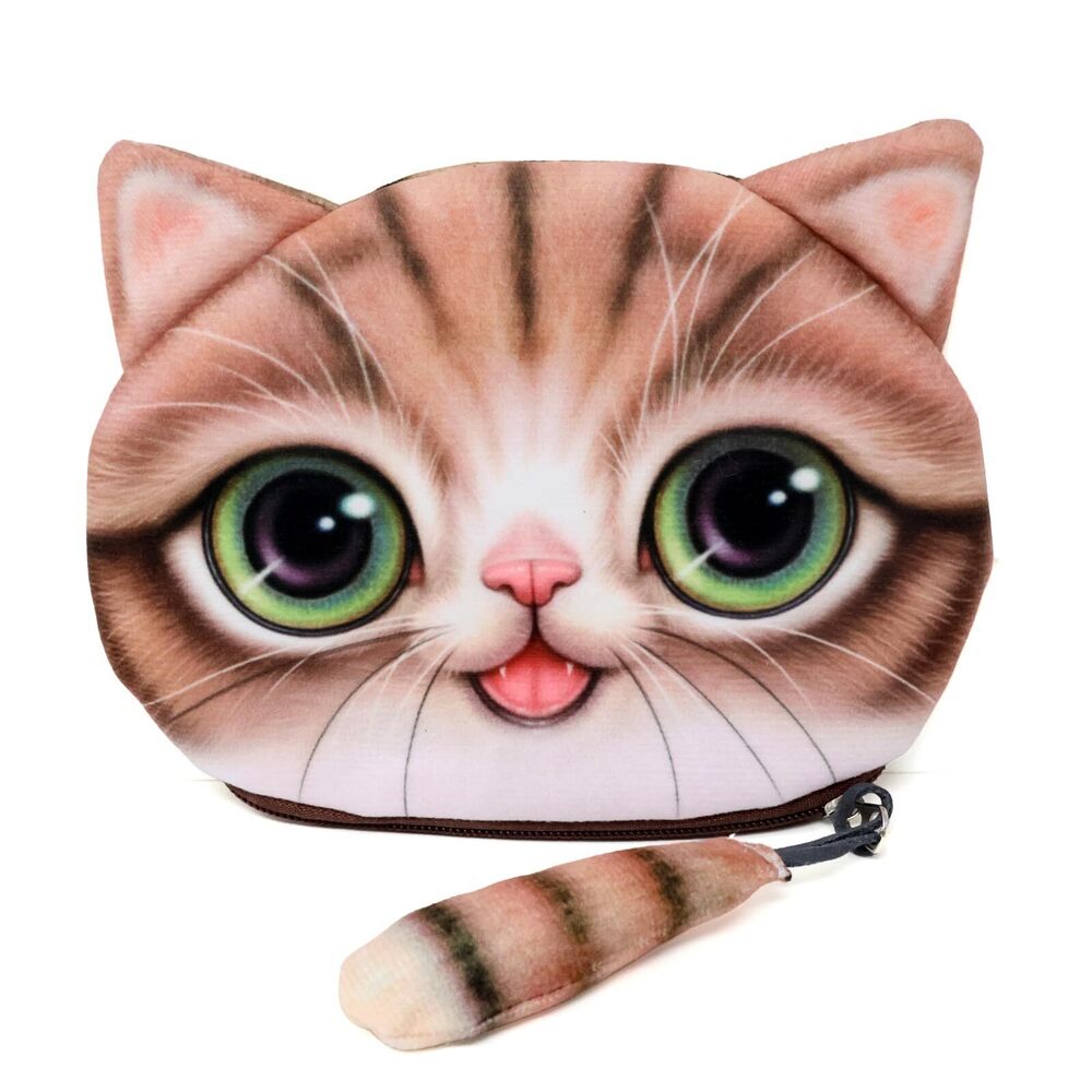 5238 1 Pack Cute 3d Cat Face Purse Kawaii Cat Change Purse Creative Cat